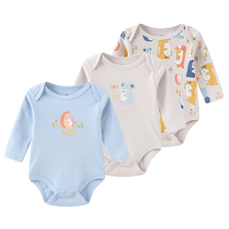 3 Pcs Newborn Bodysuit Set, 100% Cotton Soft Infant Onesies, Cartoon Long Sleeve Baby Boy Girl Clothes