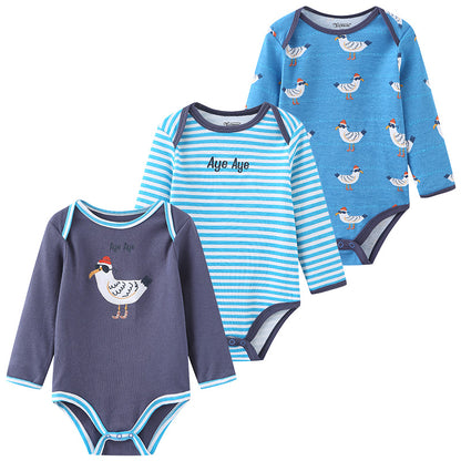 3 Pcs Newborn Bodysuit Set, 100% Cotton Soft Infant Onesies, Cartoon Long Sleeve Baby Boy Girl Clothes