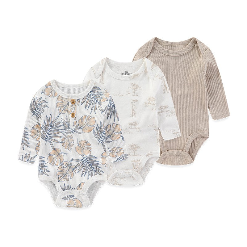 3 Pcs Newborn Bodysuit Set, 100% Cotton Soft Infant Onesies, Cartoon Long Sleeve Baby Boy Girl Clothes