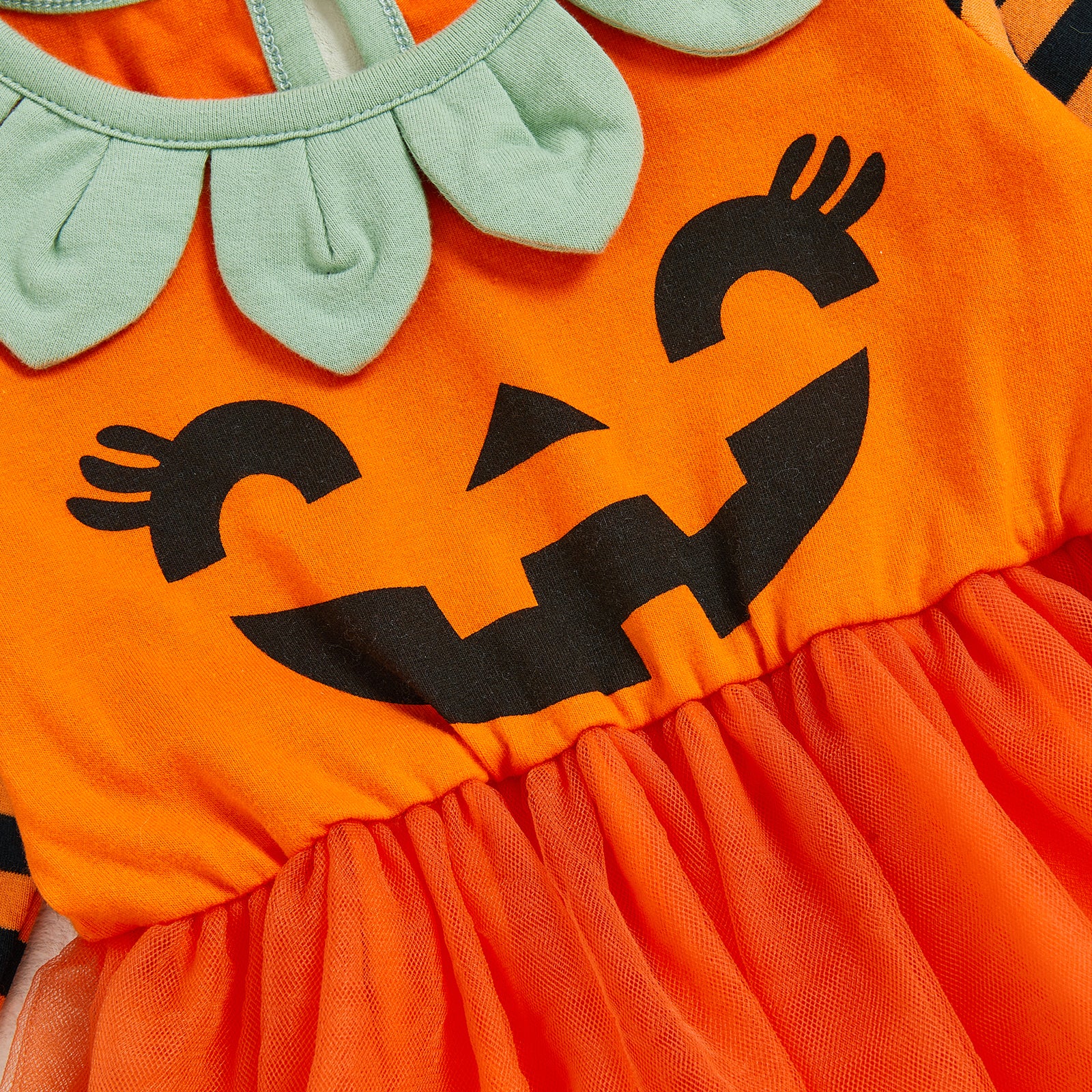 Pumpkin Print Halloween Romper Newborn Baby Girl Costume With Hat Leg Warmers Long Sleeve Dress 3