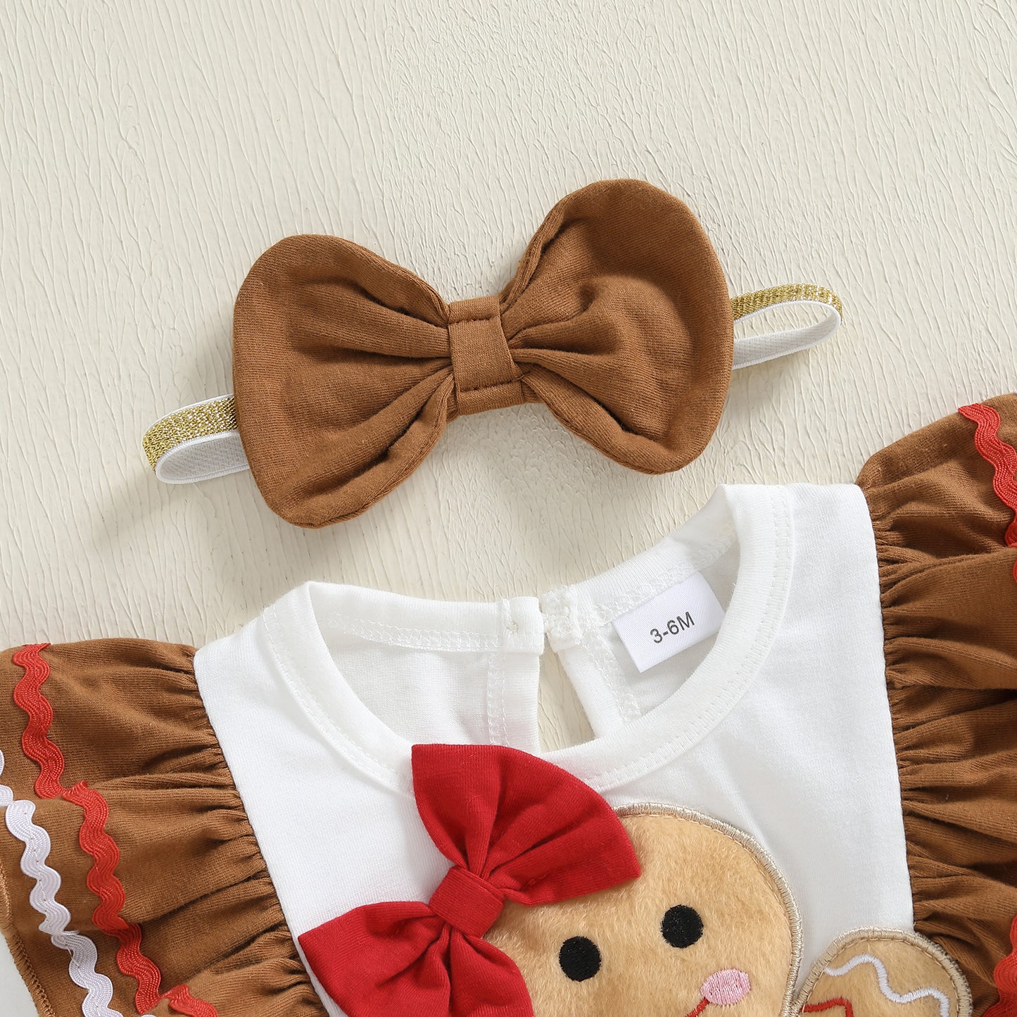 Man Embroidery Romper Set Infant Christmas Outfit Long Sleeve Dress And Bow Headband Newborn Baby G 3