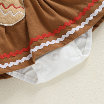 Man Embroidery Romper Set Infant Christmas Outfit Long Sleeve Dress And Bow Headband Newborn Baby G 4