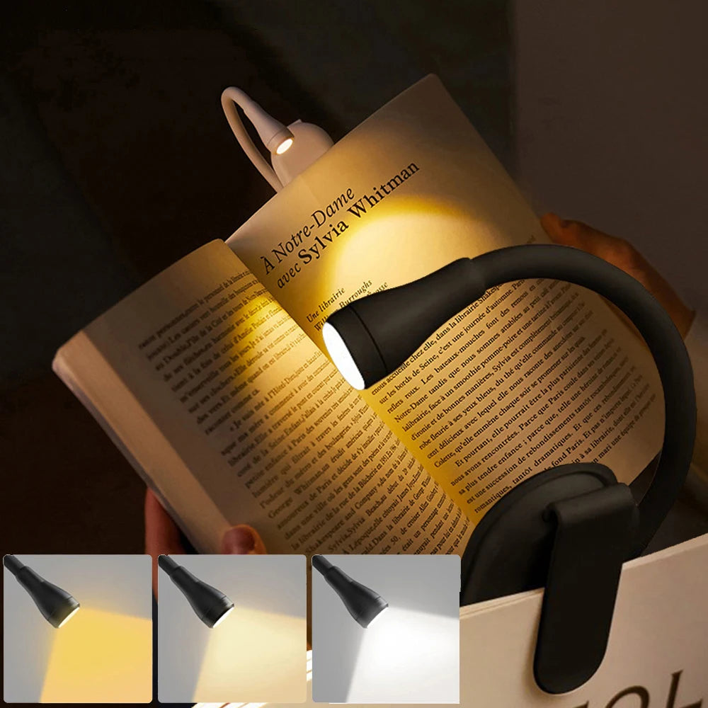 Rechargeable Book Light For Reading 3 Color Adjustable LED Eye Protection Clip On Lamp 360 Flip Des 5