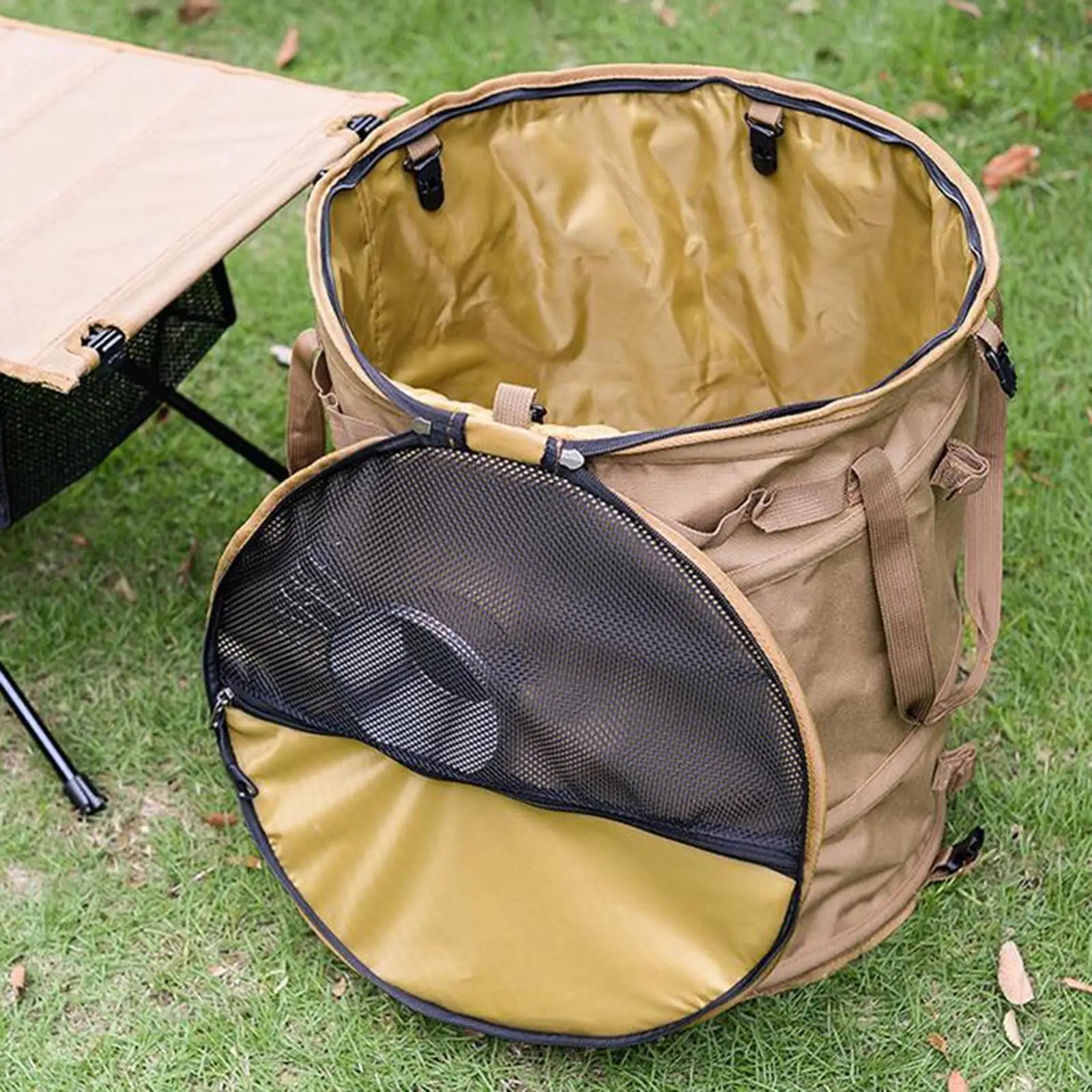 Collapsible Spring Bucket for Travel, Oxford Cloth Trash Cans, Folding Camping Clothes Sundry Storage Bag