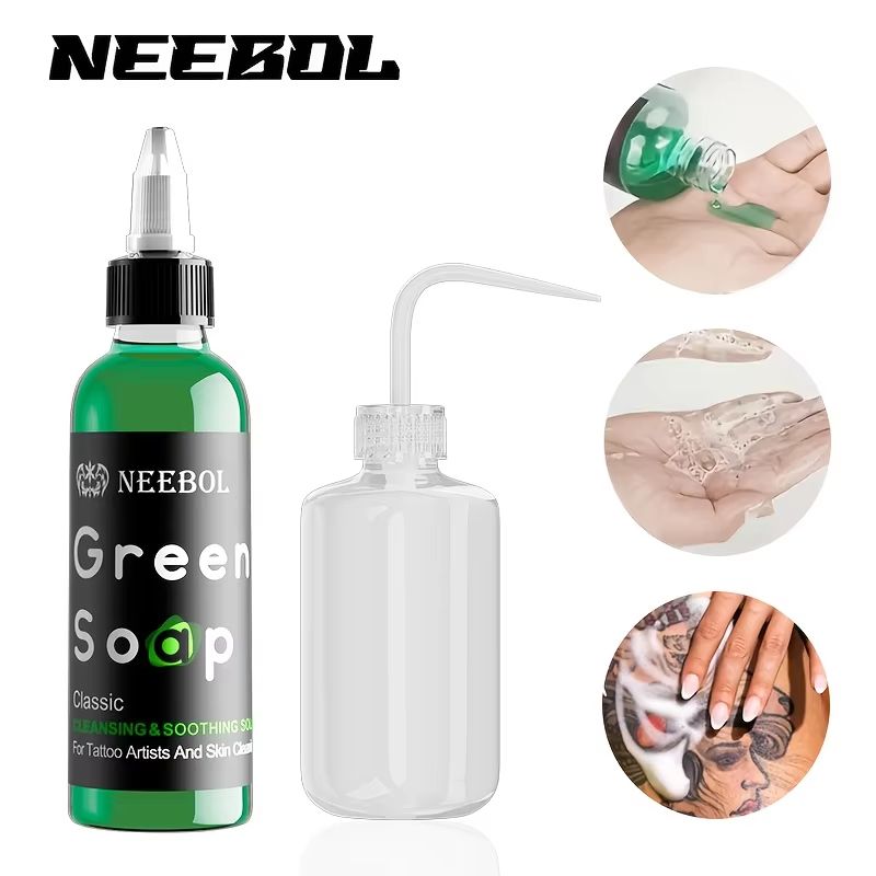 Tattoo Green Soap with Squeeze Bottle – Liquid Cleaning Solution for Aftercare