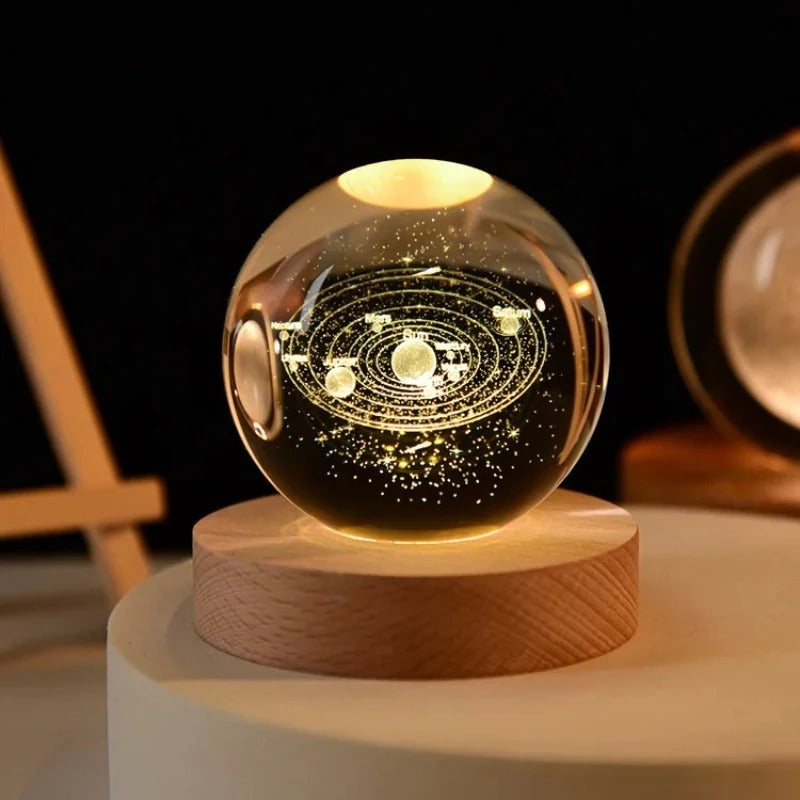 Astronomy Solar System Crystal Ball, LED Light Up Globe with Planets, Moon, and Astronaut for Home Desk Decor
