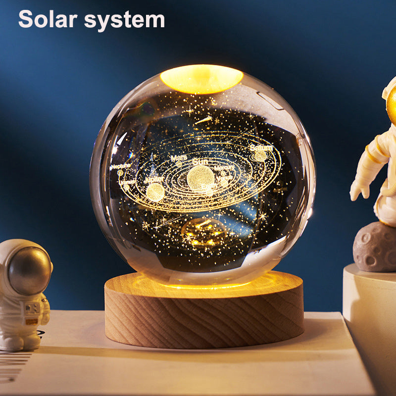 Astronomy Solar System Crystal Ball, LED Light Up Globe with Planets, Moon, and Astronaut for Home Desk Decor