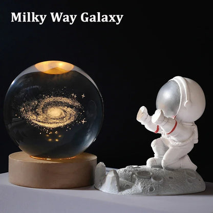 Astronomy Solar System Crystal Ball, LED Light Up Globe with Planets, Moon, and Astronaut for Home Desk Decor