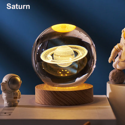Astronomy Solar System Crystal Ball, LED Light Up Globe with Planets, Moon, and Astronaut for Home Desk Decor