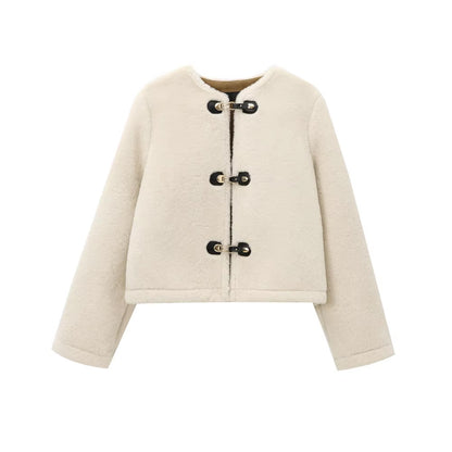 Autumn New Women's Faux Fur Jacket, Thick Fashion Coat, Warm Long Sleeve Outerwear with Front Toggle, Chic Tops