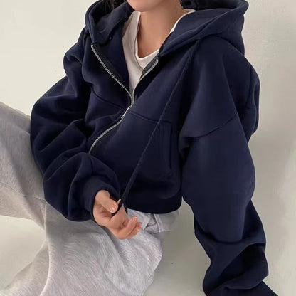 Womens FleeceLined ZipUp Hoodie  Cropped Slim Fit Sweatshirt 6