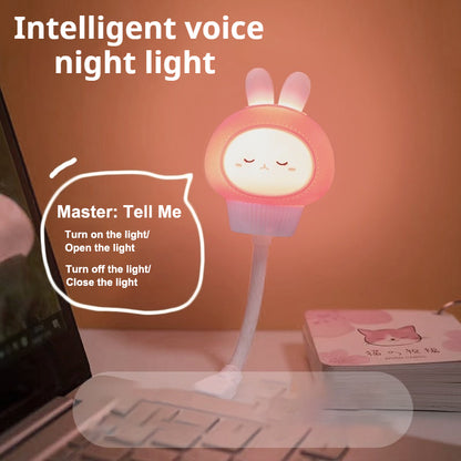 Cute Cartoon Night Lamp, LED Voice Control, Remote Control, Bear and Kitten Design, for Baby Kids Bedroom, Bedside Decor