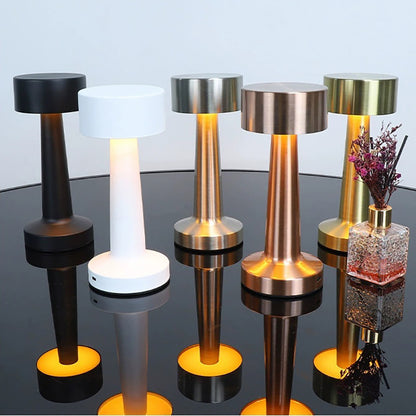Metal Rechargeable Table Lamp, Touch Point LED Mood Lighting, Bedside Night Light, Desktop and Restaurant Decor