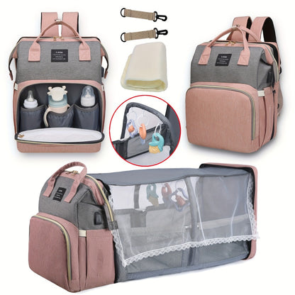 Large Capacity Mommy Bag, Travel Maternity Baby Backpack, Portable Folding Crib Bed, Lightweight Outing Bag for Mothers