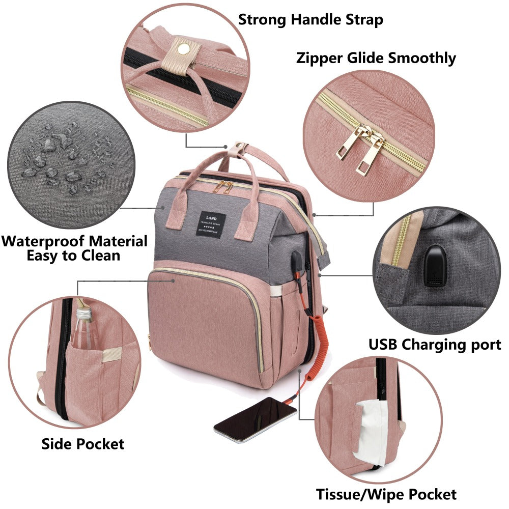 Large Capacity Mommy Bag, Travel Maternity Baby Backpack, Portable Folding Crib Bed, Lightweight Outing Bag for Mothers