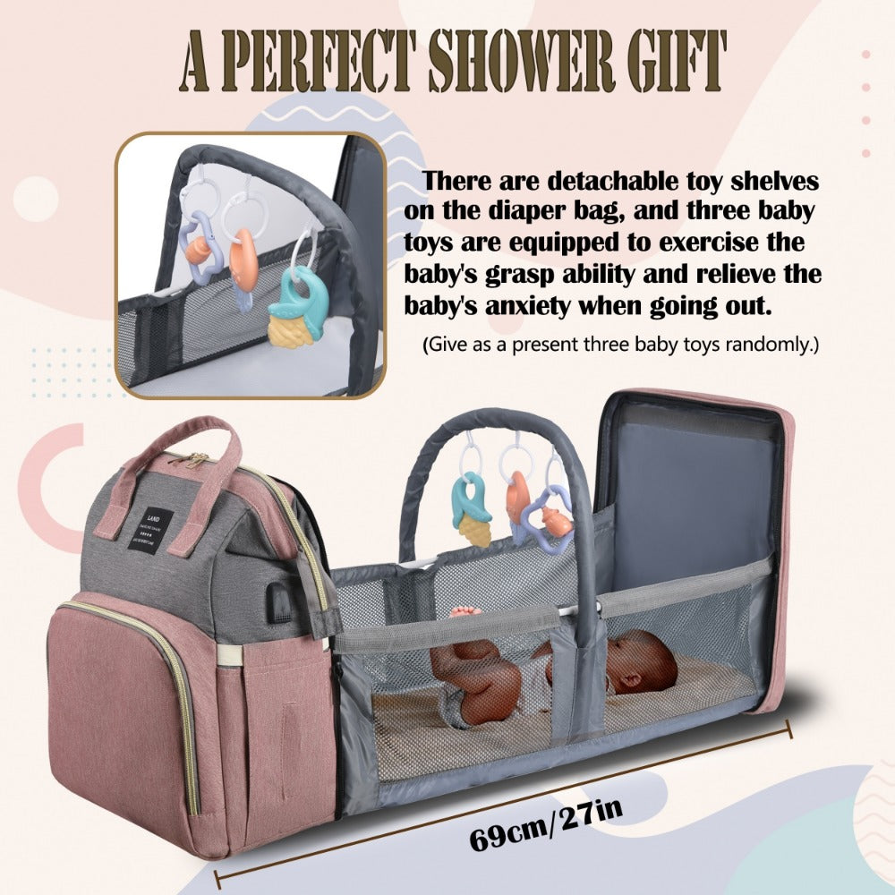 Large Capacity Mommy Bag, Travel Maternity Baby Backpack, Portable Folding Crib Bed, Lightweight Outing Bag for Mothers