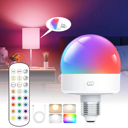 Rechargeable Light Bulbs, Battery Operated with Remote Control, Dimmable Lamp, Adjustable Color Temperatures