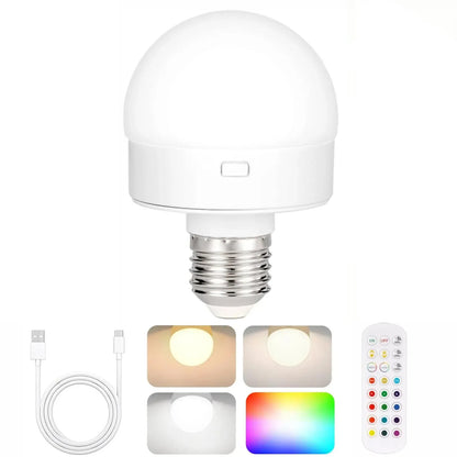 Rechargeable Light Bulbs, Battery Operated with Remote Control, Dimmable Lamp, Adjustable Color Temperatures
