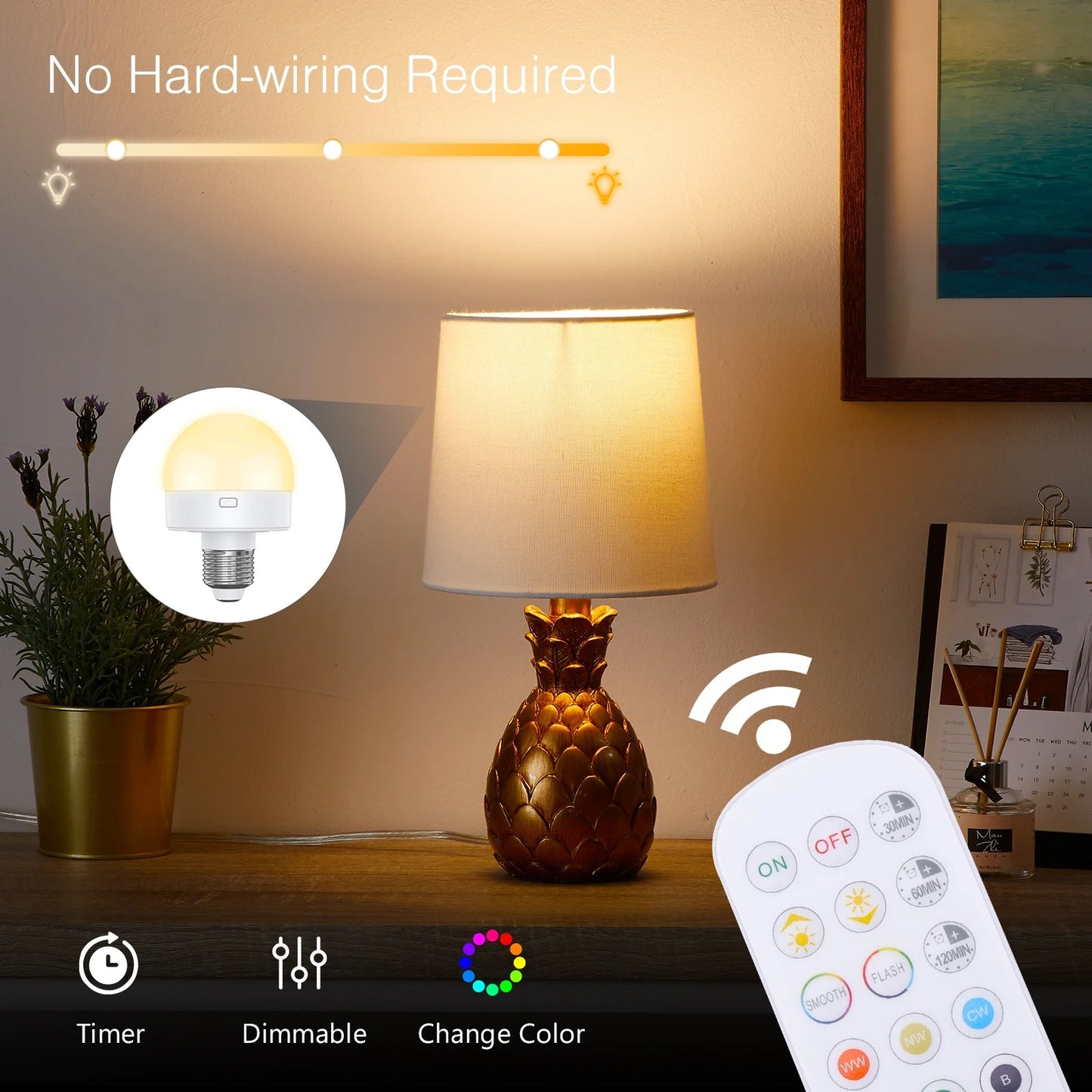 Rechargeable Light Bulbs, Battery Operated with Remote Control, Dimmable Lamp, Adjustable Color Temperatures