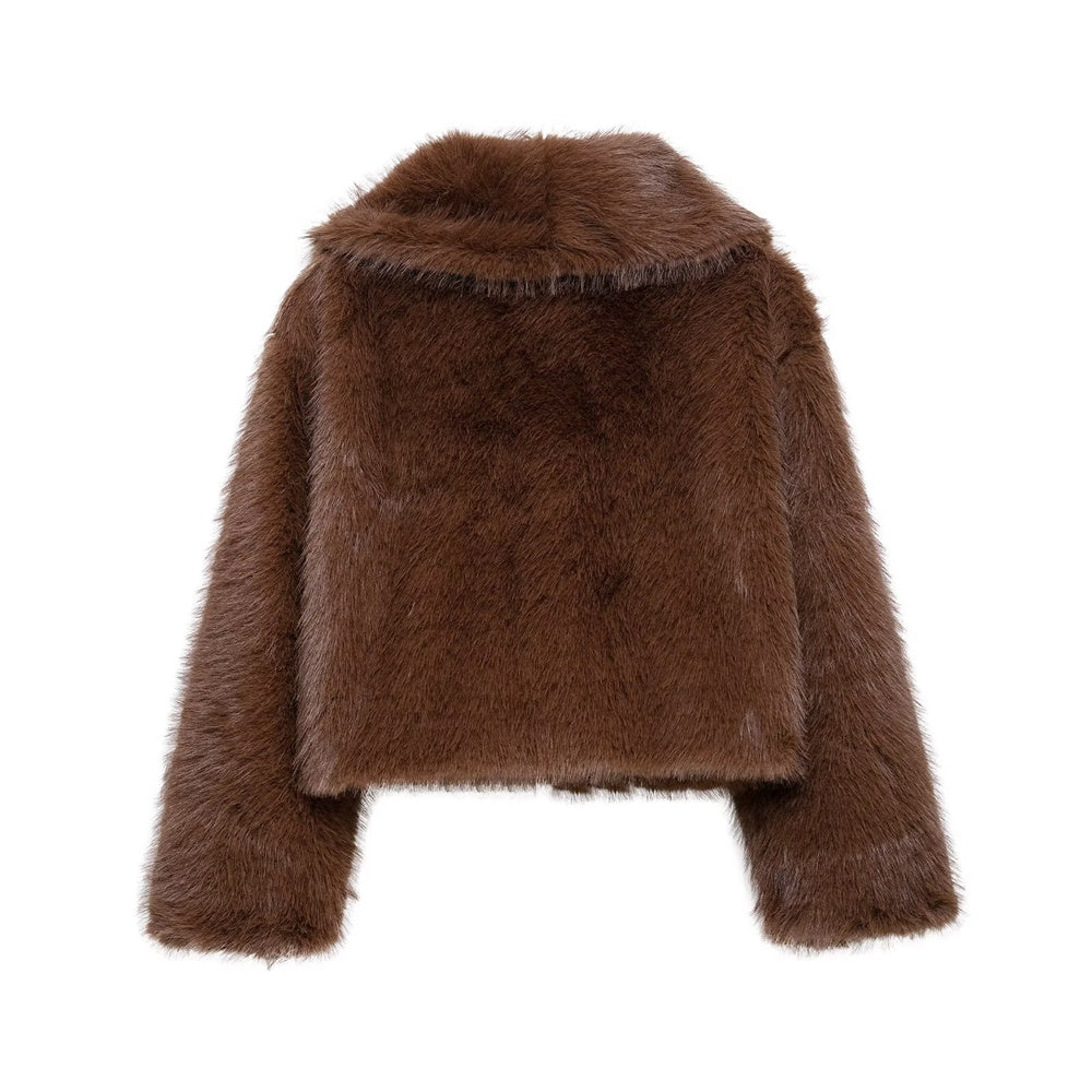 New Item, Women's Loose Fur Short Coat, Warm Lapel Long Sleeved Coat for Autumn and Winter