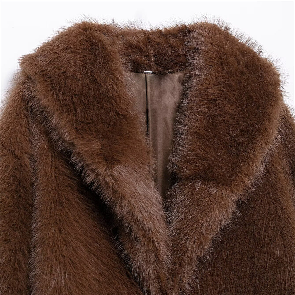 New Item, Women's Loose Fur Short Coat, Warm Lapel Long Sleeved Coat for Autumn and Winter