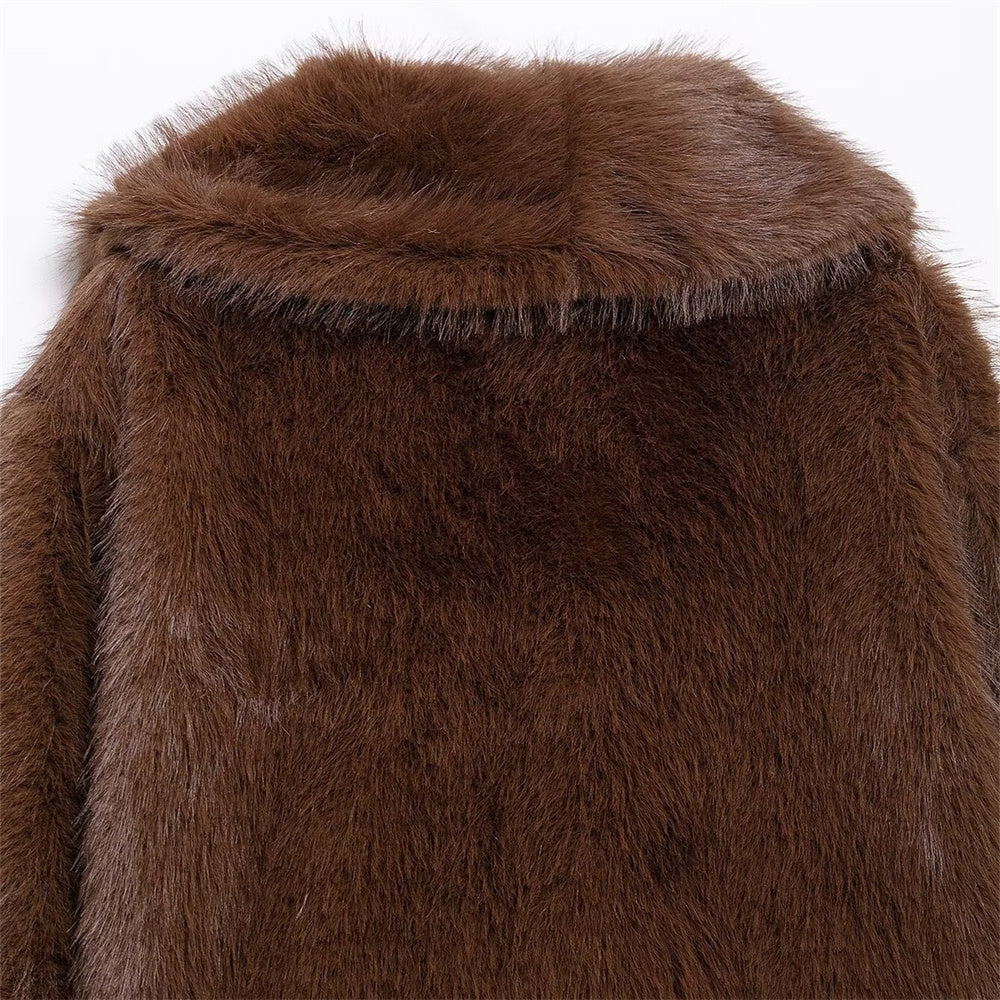 New Item, Women's Loose Fur Short Coat, Warm Lapel Long Sleeved Coat for Autumn and Winter