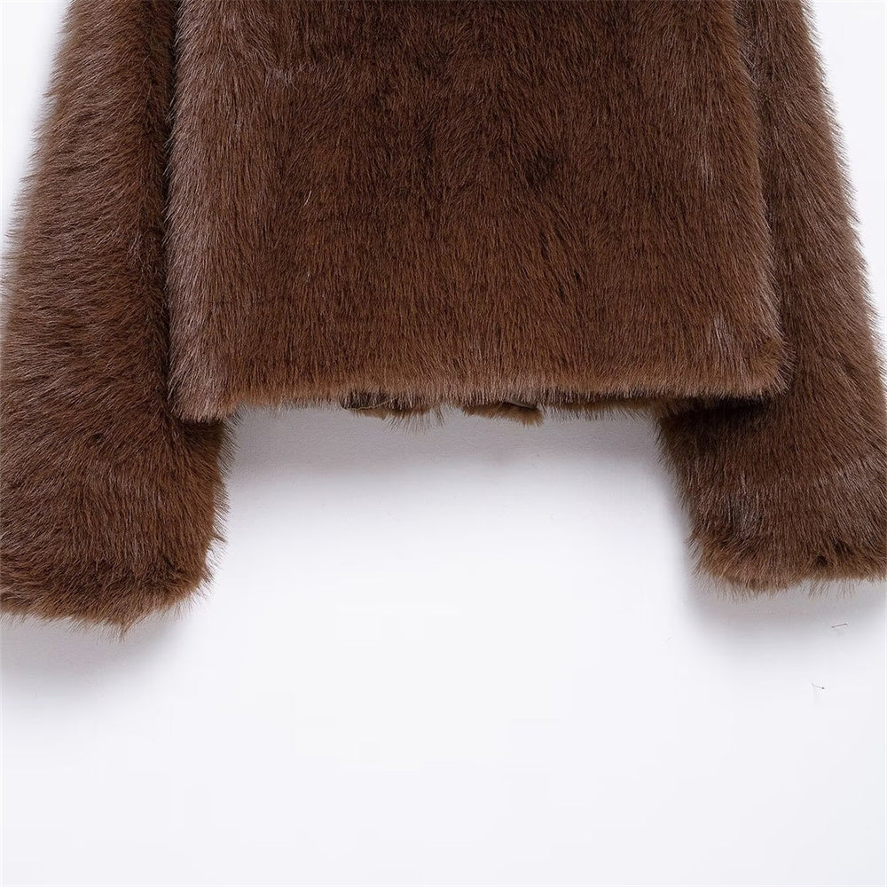 New Item, Women's Loose Fur Short Coat, Warm Lapel Long Sleeved Coat for Autumn and Winter