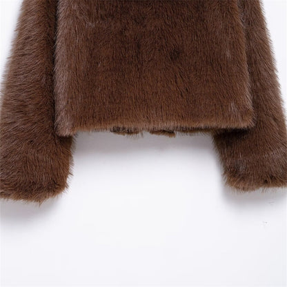 New Item, Women's Loose Fur Short Coat, Warm Lapel Long Sleeved Coat for Autumn and Winter