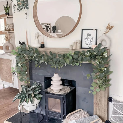 Artificial Eucalyptus Garland With White Flowers  Berries  Realistic Fake Plant Vine For Home  Even 1