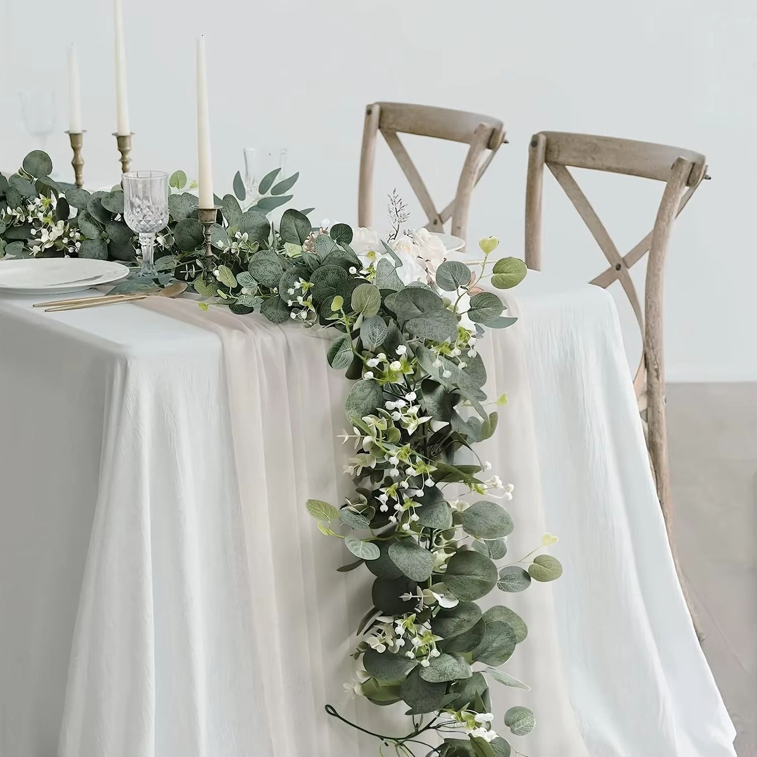 Artificial Eucalyptus Garland With White Flowers  Berries  Realistic Fake Plant Vine For Home  Even 2