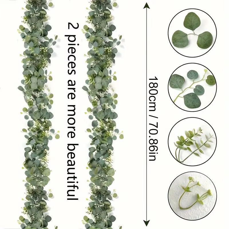 Artificial Eucalyptus Garland With White Flowers  Berries  Realistic Fake Plant Vine For Home  Even 3