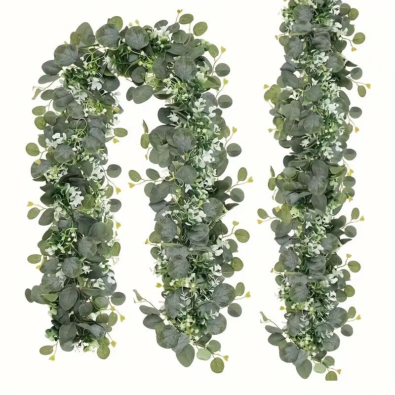Artificial Eucalyptus Garland With White Flowers  Berries  Realistic Fake Plant Vine For Home  Even 8