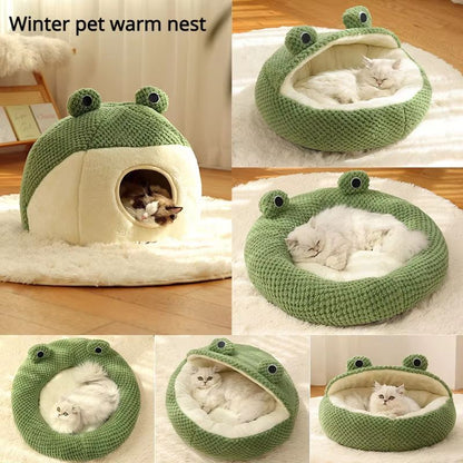 Frog-Shaped Plush Pet Nest – Cozy Dog and Cat Den