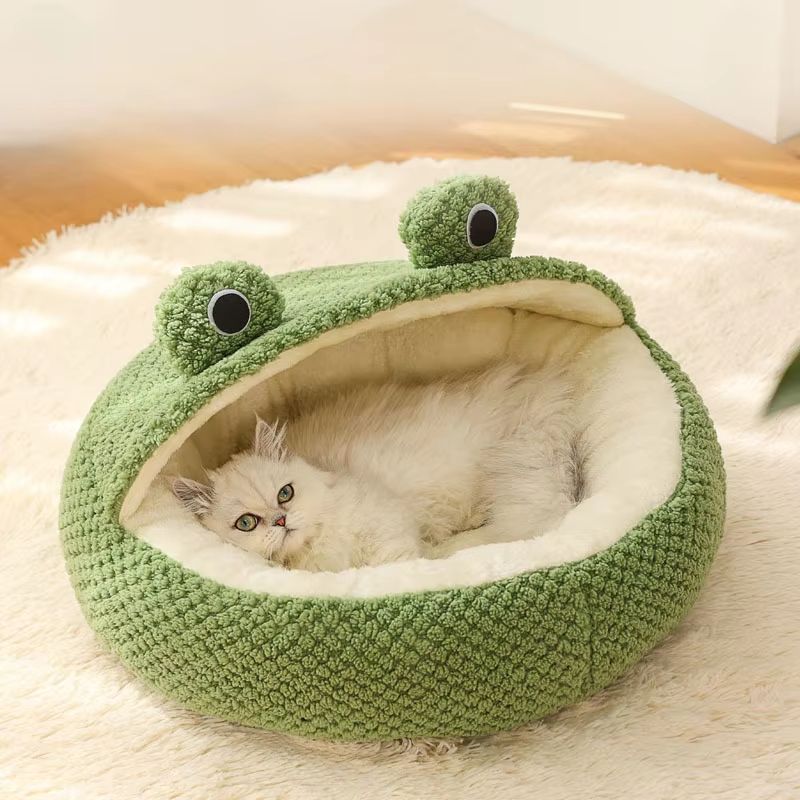 FrogShaped Plush Pet Nest  Cozy Dog And Cat Den 2