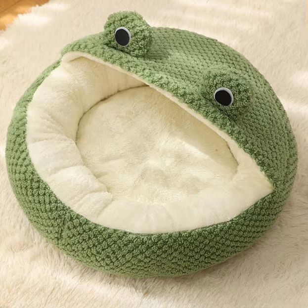 FrogShaped Plush Pet Nest  Cozy Dog And Cat Den 4