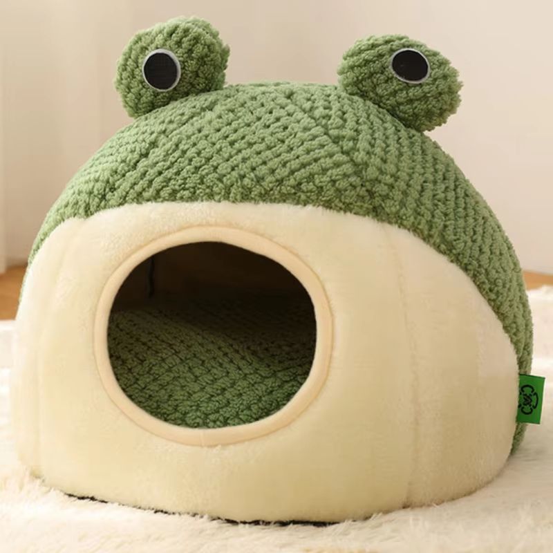 FrogShaped Plush Pet Nest  Cozy Dog And Cat Den 5