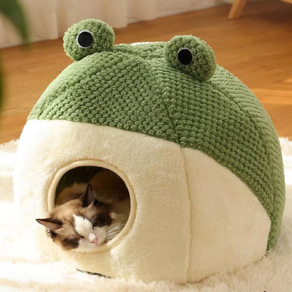 FrogShaped Plush Pet Nest  Cozy Dog And Cat Den 8