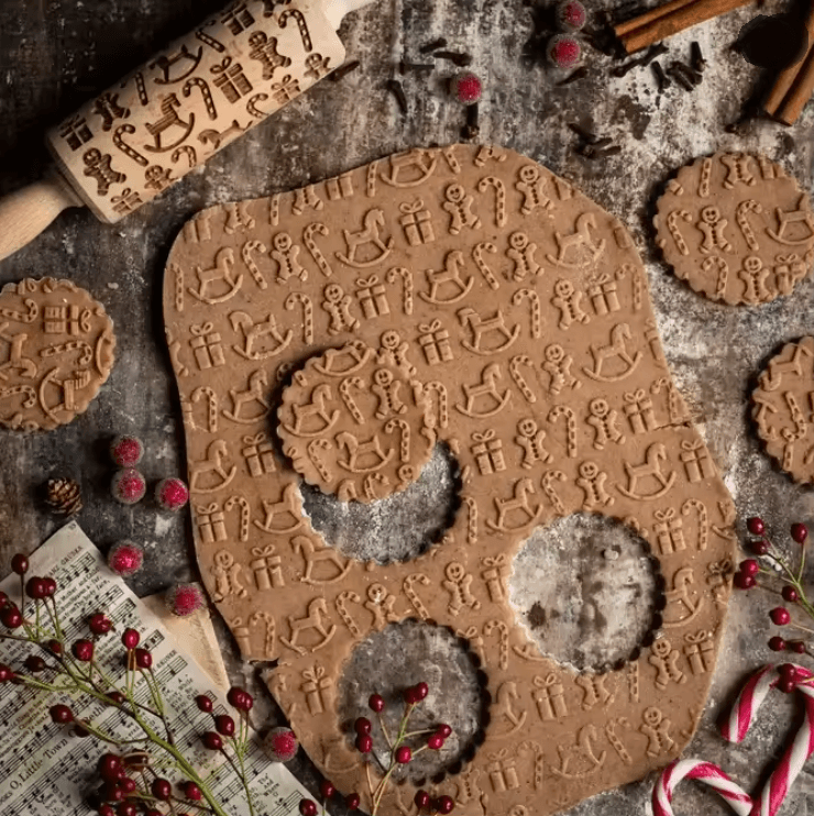 FrostCraft Christmas Embossed Wooden Rolling Pin For Holiday Cookie Designs 1