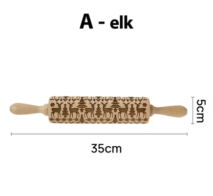 FrostCraft Christmas Embossed Wooden Rolling Pin For Holiday Cookie Designs 2