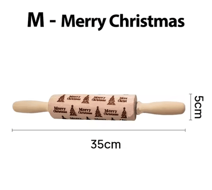 FrostCraft Christmas Embossed Wooden Rolling Pin For Holiday Cookie Designs 3