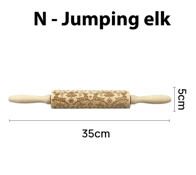 FrostCraft Christmas Embossed Wooden Rolling Pin For Holiday Cookie Designs 4