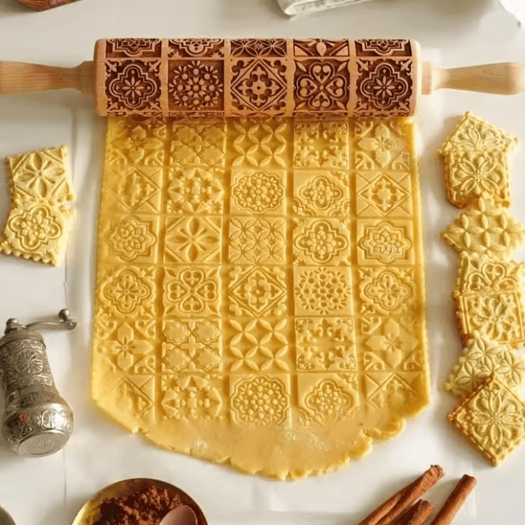 FrostCraft Christmas Embossed Wooden Rolling Pin For Holiday Cookie Designs 6