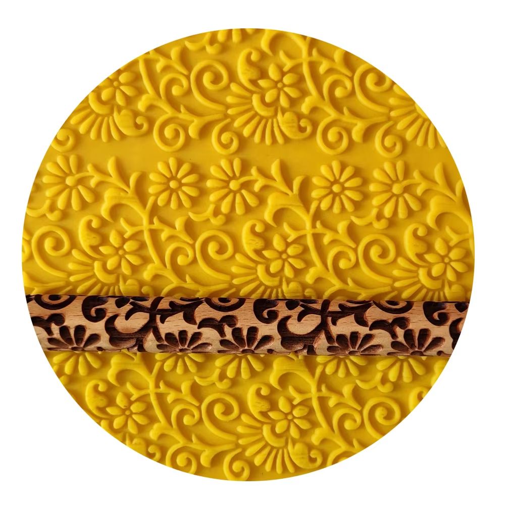Flower Design Wooden Embossed Rolling Pin  Natural 3D Baking Tool For Cookies Fondant  Pastry 3