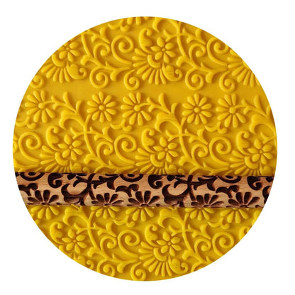 Flower Design Wooden Embossed Rolling Pin  Natural 3D Baking Tool For Cookies Fondant  Pastry 3