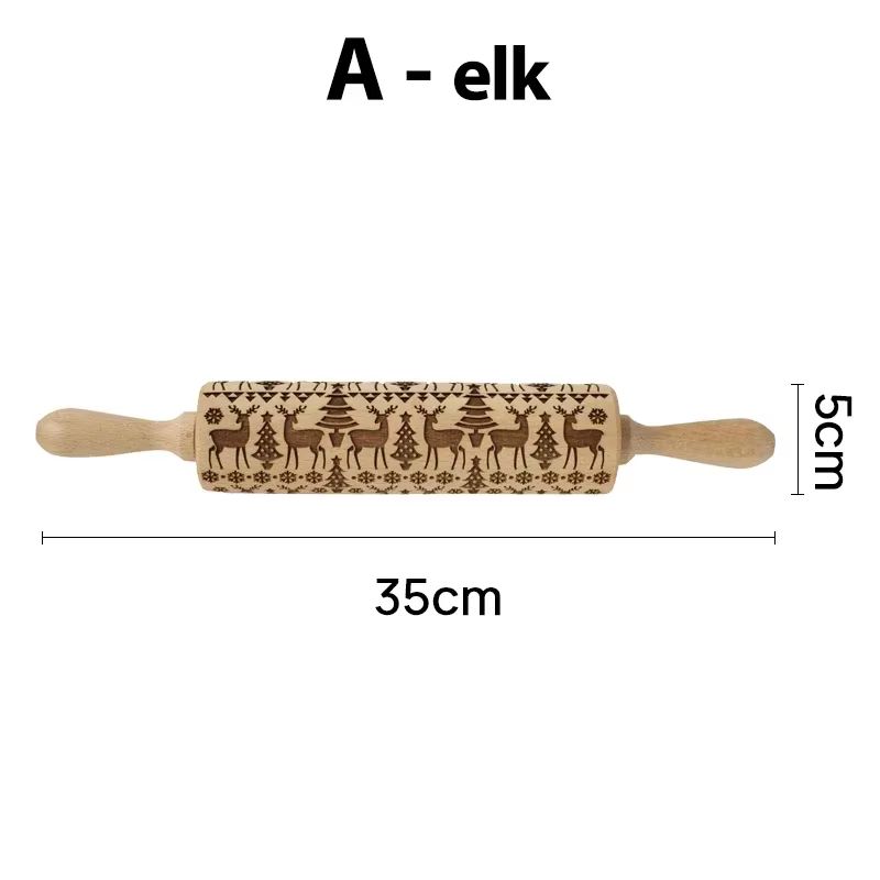 Christmas Wooden Embossed Rolling Pin  Snowflake  Reindeer Design For Festive Cookies Fondant  Past