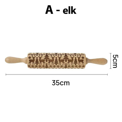 Christmas Wooden Embossed Rolling Pin  Snowflake  Reindeer Design For Festive Cookies Fondant  Past
