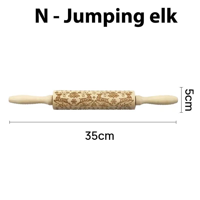 Christmas Wooden Embossed Rolling Pin  Snowflake  Reindeer Design For Festive Cookies Fondant  Past