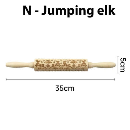 Christmas Wooden Embossed Rolling Pin  Snowflake  Reindeer Design For Festive Cookies Fondant  Past