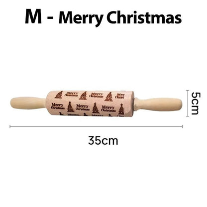 Christmas Wooden Embossed Rolling Pin  Snowflake  Reindeer Design For Festive Cookies Fondant  Past