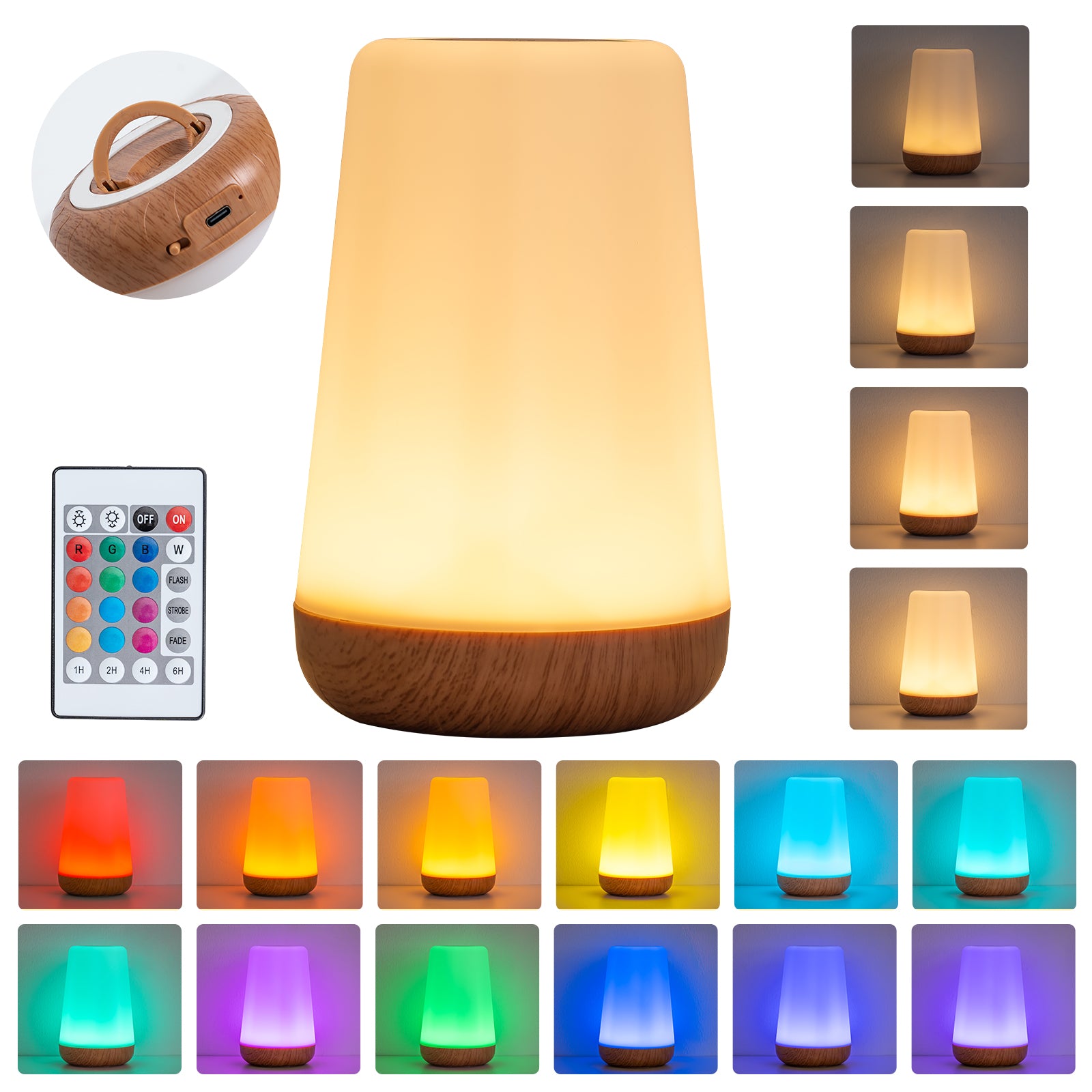USB Rechargeable Bedside Lamp Touch Control  Remote 13 Color Changing Dimmable LED Night Light For  6